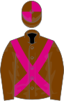 Chocolate, cerise cross-belts, quartered cap