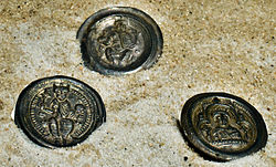 Medieval silver bracteates (hollow pennies), with depictions of Frederick I, Holy Roman Emperor, 12th century, Frankfurt am Main