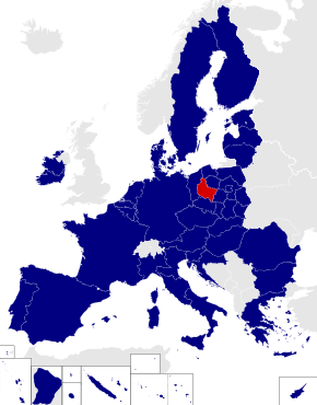 Map of the European Parliament constituencies with Greater Poland highlighted in red