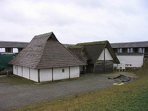 Reconstructed walls and building at the Heuneburg by the Danube, Germany, c. 600 BC, the oldest city north of the Alps[56]