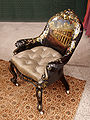 Chair decorated with papier-mâché and mother of pearl, exhibited in the Museum of Carmen de Maipú (Chile)