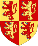 Owain Glyndŵr's coat of arms. It demonstrates his lineage from the princes of Gwynedd, whose flag in the 13th century had been four passive lions. It was also used by pretender Prince of Wales, Owain Lawgoch.[60][e]