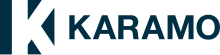 A blue square split by a thick K in negative space, next to the word "Karamo" in a sans serif