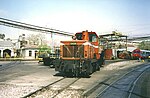 OSE narrow-gauge Mitsubishi shunter, is shunting at Piraeus OSE Depot, Lefka, November 2011.