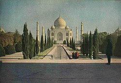 Color photograph of the Taj Mahal published in a 1921 issue of National Geographic magazine, taken in 1914.