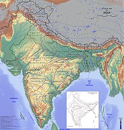 Physical map of India, showing the different topographical regions