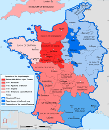 map of France in 1154 with its various domains, including the Duchy of Aquitaine