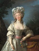 Madame du Barry, 1782. The last Maîtresse-en-titre of Louis XV of France and a victim of the Reign of Terror." One of three Vigée Le Brun portraits, including a posthumous portrait that she finished in 1805.[37] (Note: Though du Barry never wore rouge, another artist added it to her cheeks.[citation needed])