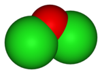 Space-filling model of dichlorine monoxide