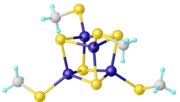 Structure of [Fe4S4(SMe)4]2−, a synthetic analogue of 4Fe-4S cofactors.[8]