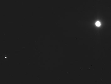 Earth-Moon (lower left) and asteroid Bennu (upper right) (December 2018)[120]