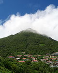 Mount Scenery in the clouds, as seen from Windwardside