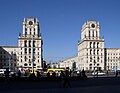 The Stalinist architecture of two buildings at the Station Square, located in front of the terminal