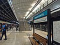 Picture of Macquarie University station. It consists of an underground platform with platform screen doors and a curved roof, similar to Macquarie Park station.