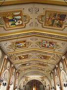 The church ceiling is painted with various images of Jesus' ministry according to the Bible.