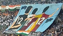 Blue Pilgrims unfurl a tifo displaying different club fans united together.