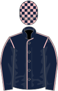 Dark Blue, pink seams, check cap