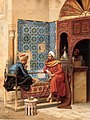 Image 27Chess game between Tha'ālibī and Bākhazarī, 1896 painting by Ludwig Deutsch (from History of chess)