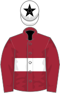 Maroon, white hoop, maroon sleeves, white cap, black star