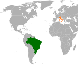 Map indicating locations of Brazil and Italy