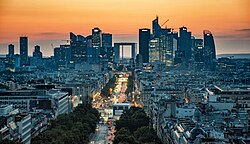 The Grande Arche seen from the Arc de Triomphe on the Axe historique