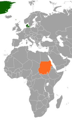 Map indicating locations of Denmark and Sudan