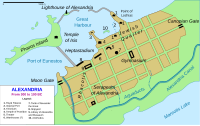 Plan of the city of Alexandria including road layout, major buildings, and hydrographical details.