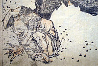 Katsushika Hokusai (1760–1849): An oni being chased away by scattered beans, detail of a print