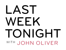 Graphic showing "Last Week Tonight" stacked in large black letters, and "with John Oliver" sitting below in smaller red text