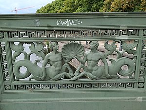 Cast iron railing detail of the Schlossbrücke, Berlin, by Karl Friedrich Schinkel, designed in 1819 and produced in 1824[219]