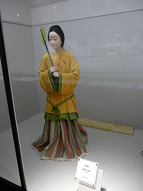 Replica of the dress of the leftmost figure in the preceding picture; mo with stripes and frill