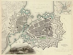 Plan of Geneva and environs in 1841. The colossal fortifications, incorporating numerous bastions and among the most important in Europe, were demolished ten years later.