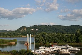 A view of the marina and the Ohio River from the park's parking lot