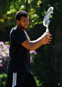 Tsonga practicing his forehand.