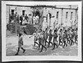 Members of the Tonga Defence Force of the 2nd NZEF on parade in Tonga celebrating the capitulation of Italy in 1945