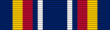 A dark blue military ribbon with a thick yellow stripe, thick red stripe, space and then a white stripe, then mirrored on the other side