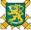 Finnish Army: Finnish coat of arms with jaeger green escutcheon placed upon crossed swords