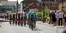 The Peloton on stage 3 through Leeming Bar