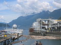 A ferry departing the terminal.