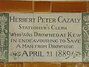 A tablet formed of six standard sized tiles, bordered by green flowers in the style of the Arts and Crafts movement