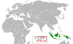 Map indicating locations of Indonesia and Serbia