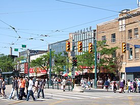 Street level "downtown" Chinatown at the intersection of Dundas Street and Spadina Avenue