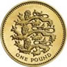 A British one pound (£1) coin, issued in 1997, featuring three lions passant, representing England[38]