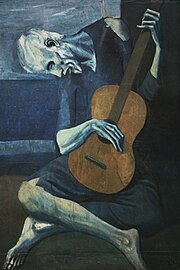 Blue conveys melancholy in Picasso's The Old Guitarist (1903-1904).